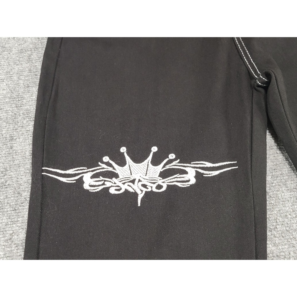 Vintage Y2k Tribal JNCO Jeans Mens Medium Embroidered Tribal Design Black/Silver - Picture 6 of 16